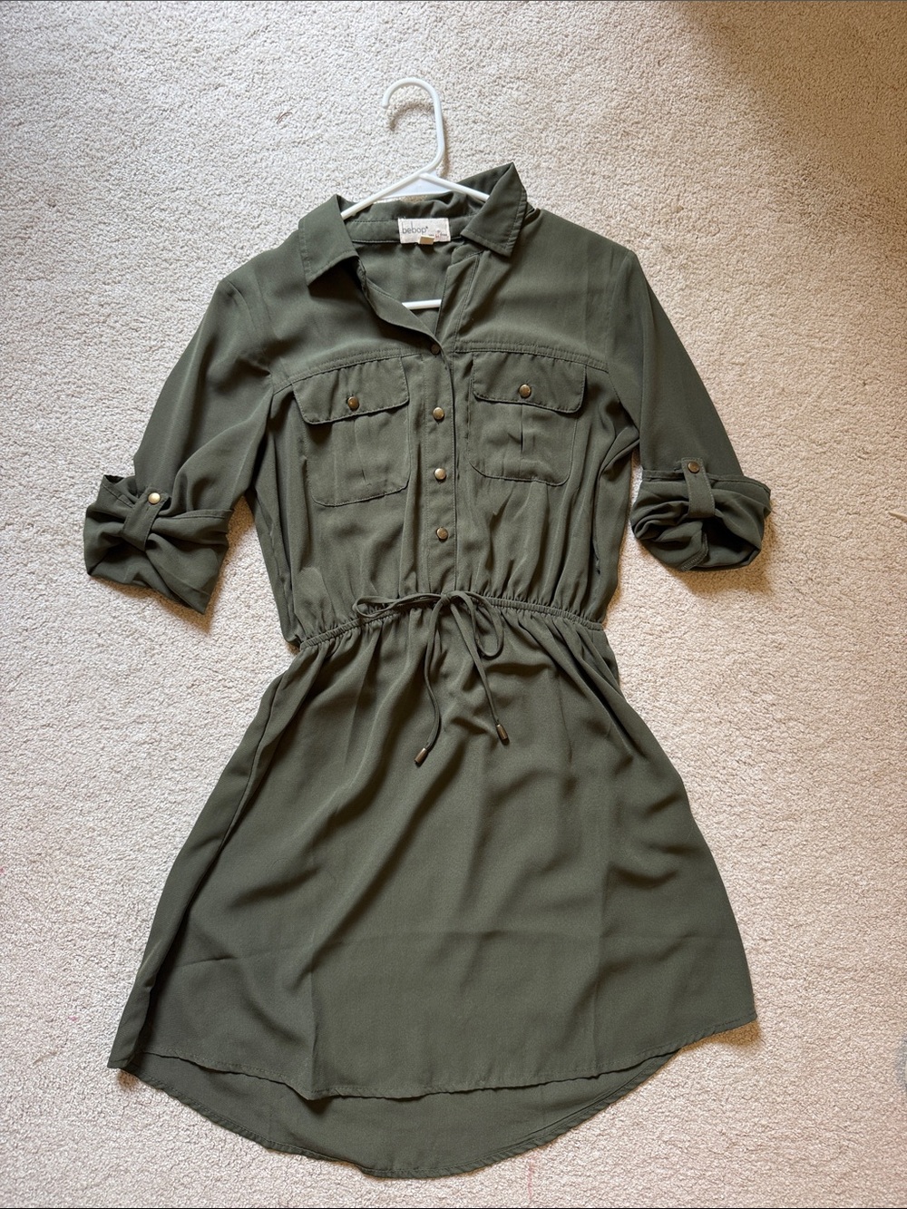BeBop Olive Green High-Low Shirt Dress